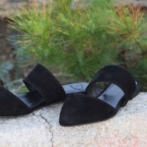 Χειροποίητα μαύρα mules από δέρμα suede